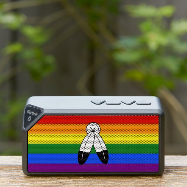 SlipperyJoe's two-spirit pride flag Indigenous sym Bluetooth Speaker (Insitu(Outdoor))