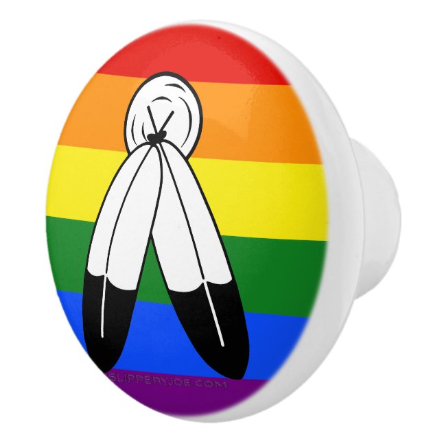 SlipperyJoe's two-spirit pride flag Indigenous sym Ceramic Knob (Right)