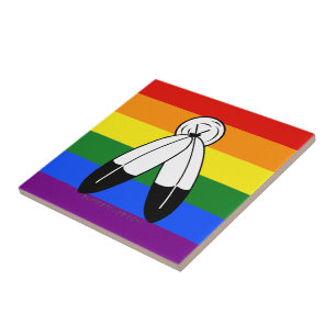 SlipperyJoe's two-spirit pride flag Indigenous sym Ceramic Tile