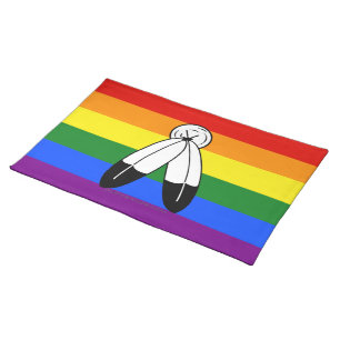 SlipperyJoe's two-spirit pride flag Indigenous sym Cloth Placemat