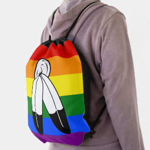 SlipperyJoe's two-spirit pride flag Indigenous sym Drawstring Bag