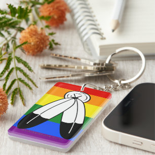 SlipperyJoe's two-spirit pride flag Indigenous sym Keychain