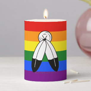 SlipperyJoe's two-spirit pride flag Indigenous sym Pillar Candle