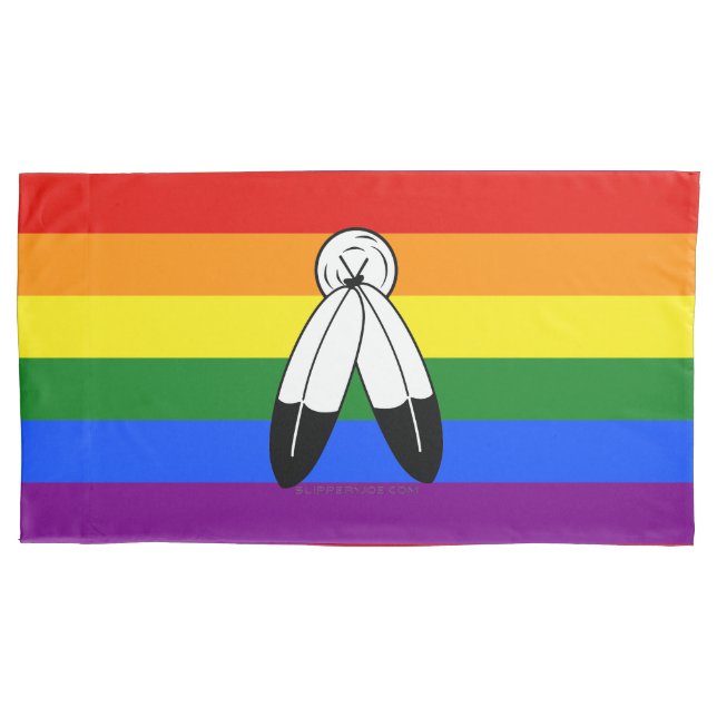 SlipperyJoe's two-spirit pride flag Indigenous sym Pillow Case (Front)