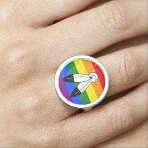 SlipperyJoe's two-spirit pride flag Indigenous sym Ring