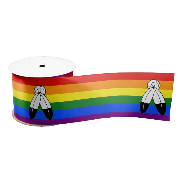 SlipperyJoe's two-spirit pride flag Indigenous sym Satin Ribbon (Spool)