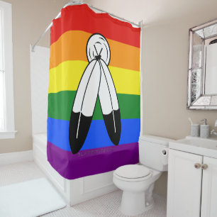 SlipperyJoe's two-spirit pride flag Indigenous sym Shower Curtain