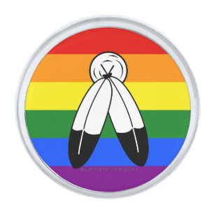 SlipperyJoe's two-spirit pride flag Indigenous sym Silver Finish Lapel Pin