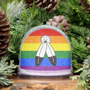 SlipperyJoe's two-spirit pride flag Indigenous sym Snow Globe