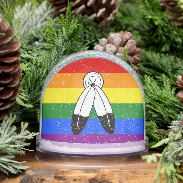 SlipperyJoe's two-spirit pride flag Indigenous sym Snow Globe (Winter)