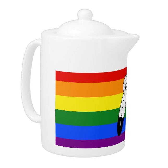 SlipperyJoe's two-spirit pride flag Indigenous sym Teapot (Left)
