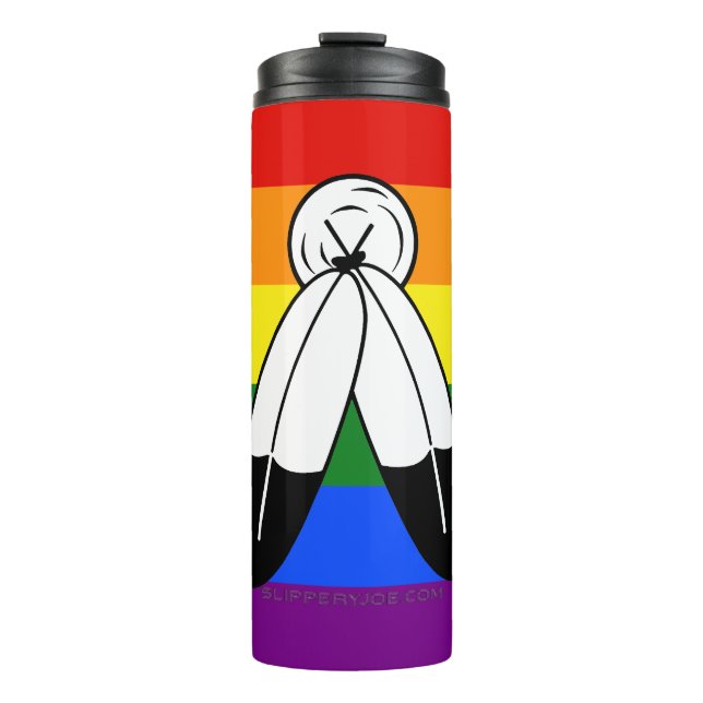 SlipperyJoe's two-spirit pride flag Indigenous sym Thermal Tumbler (Front)