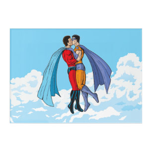 Slipperyjoe's two superheroes kissing characters f acrylic print
