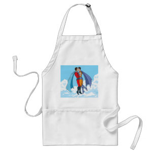 Slipperyjoe's two superheroes kissing characters f adult apron