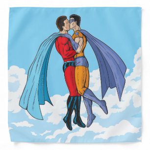 Slipperyjoe's two superheroes kissing characters f bandana