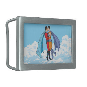 Slipperyjoe's two superheroes kissing characters f belt buckle