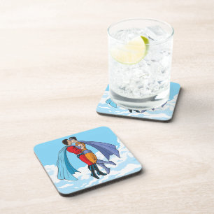 Slipperyjoe's two superheroes kissing characters f beverage coaster