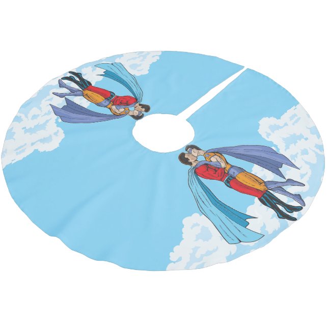 Slipperyjoe's two superheroes kissing characters f brushed polyester tree skirt (Angled)
