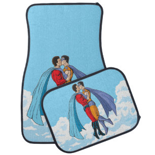 Slipperyjoe's two superheroes kissing characters f car floor mat