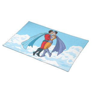 Slipperyjoe's two superheroes kissing characters f cloth placemat