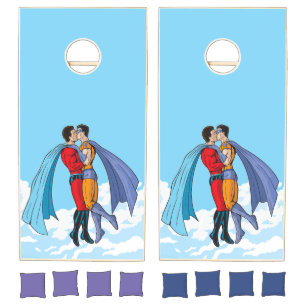 Slipperyjoe's two superheroes kissing characters f cornhole set