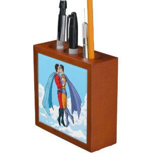 Slipperyjoe's two superheroes kissing characters f desk organizer