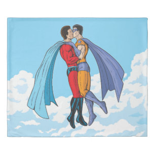 Slipperyjoe's two superheroes kissing characters f duvet cover