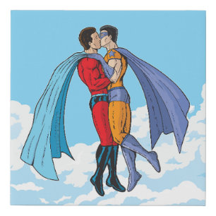 Slipperyjoe's two superheroes kissing characters f faux canvas print