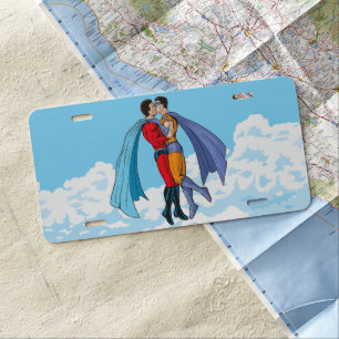Slipperyjoe's two superheroes kissing characters f license plate