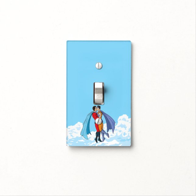 Slipperyjoe's two superheroes kissing characters f light switch cover (In Situ)
