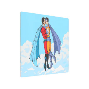 Slipperyjoe's two superheroes kissing characters f metal print