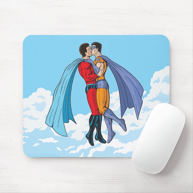 Slipperyjoe's two superheroes kissing characters f mouse pad (With Mouse)