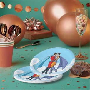 Slipperyjoe's two superheroes kissing characters f paper plates