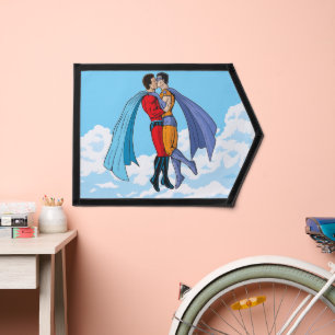 Slipperyjoe's two superheroes kissing characters f pennant