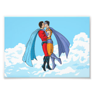 Slipperyjoe's two superheroes kissing characters f photo print