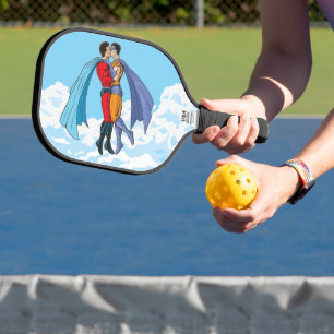 Slipperyjoe's two superheroes kissing characters f pickleball paddle
