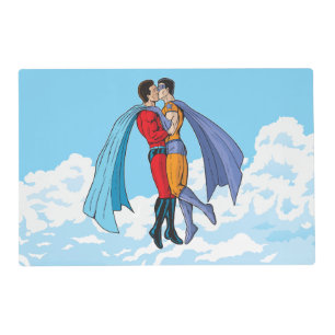 Slipperyjoe's two superheroes kissing characters f placemat