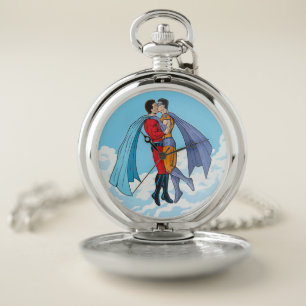 Slipperyjoe's two superheroes kissing characters f pocket watch