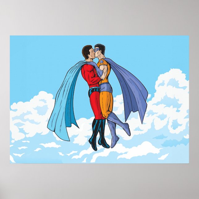 Slipperyjoe's two superheroes kissing characters f poster (Front)
