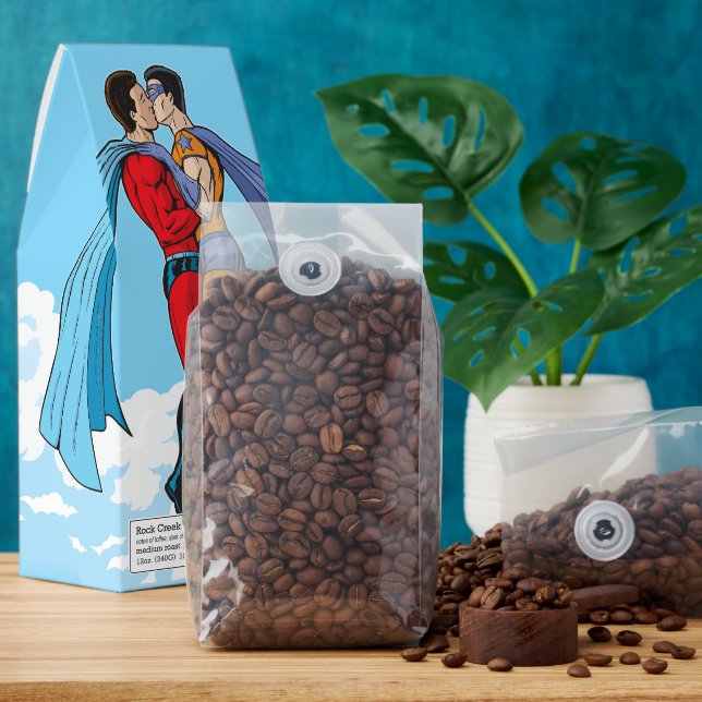 Slipperyjoe's two superheroes kissing characters f roasted coffee (Beans)