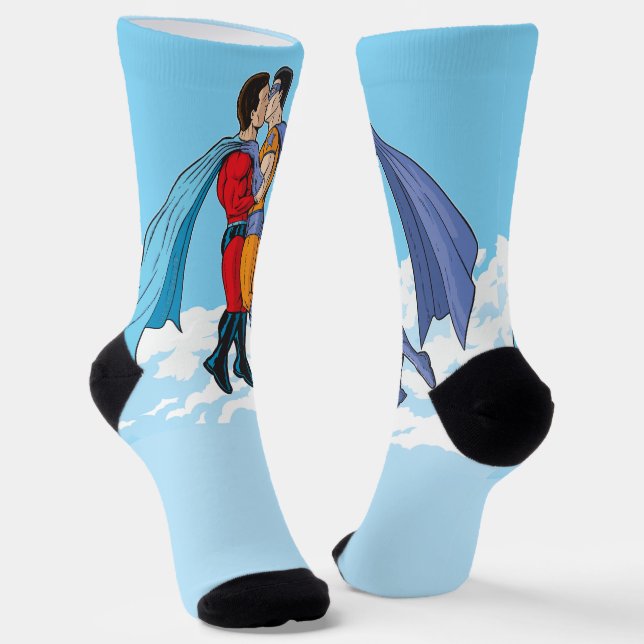 Slipperyjoe's two superheroes kissing characters f socks (Angled)