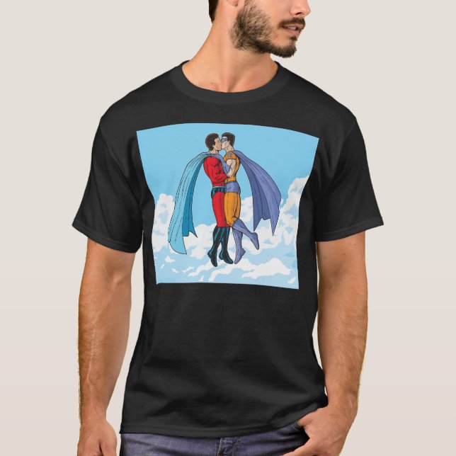 Slipperyjoe's two superheroes kissing characters f T-Shirt (Front)