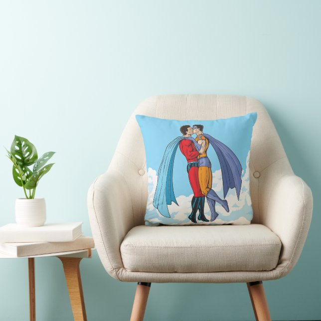 Slipperyjoe's two superheroes kissing characters f throw pillow (Chair)