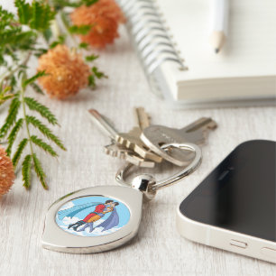 SlipperyJoe's two superheroes kissing flying carto Keychain