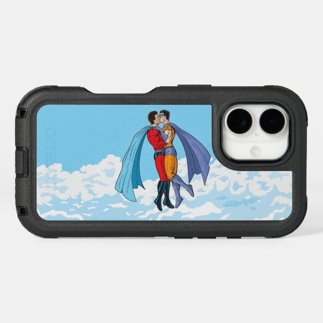 SlipperyJoe's two superheroes kissing flying carto Otterbox iPhone Case (Back Horizontal)