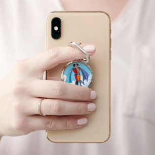 SlipperyJoe's two superheroes kissing flying carto Phone Ring Stand