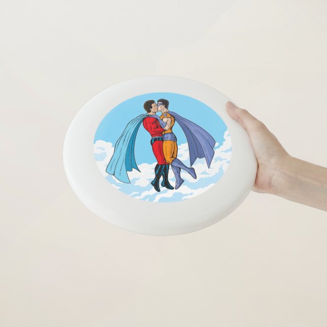 SlipperyJoe's two superheroes kissing flying carto Wham-O Frisbee (In Hand)
