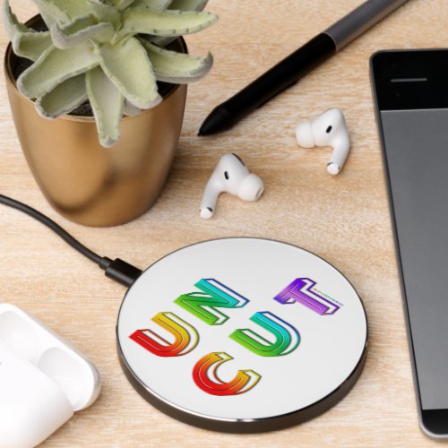 SlipperyJoes uncut word rainbow colors three_dime Wireless Charger