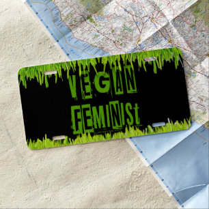 SlipperyJoe's vegan feminist attention-grabbing br License Plate