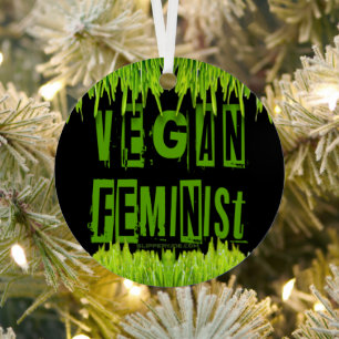 SlipperyJoe's Vegan feminist grass word block lett Metal Ornament